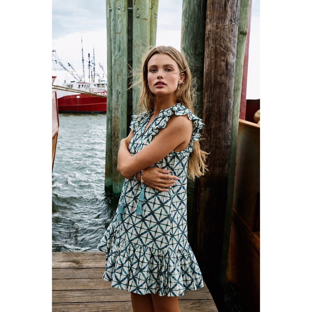Marie Oliver Dasha Aqua Dye Cotton Mini Dress Beach Cover-Up Size S
